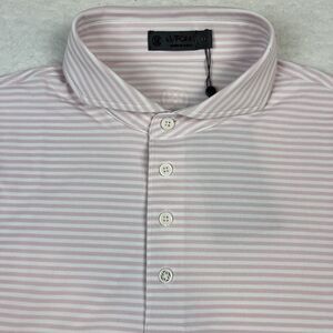 G/Fore Polo Shirt Men’s Medium Pink White Blush Stripe Golf Stretch Performance